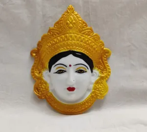 PUJA CELEBRATIONS Durga Devi Face, Mukhota, Polyfibre Goddess MATA Mahalakshmi, Laxmi Face, Margashirsha MATA Mix Color (Small, 6 x 5 inches)