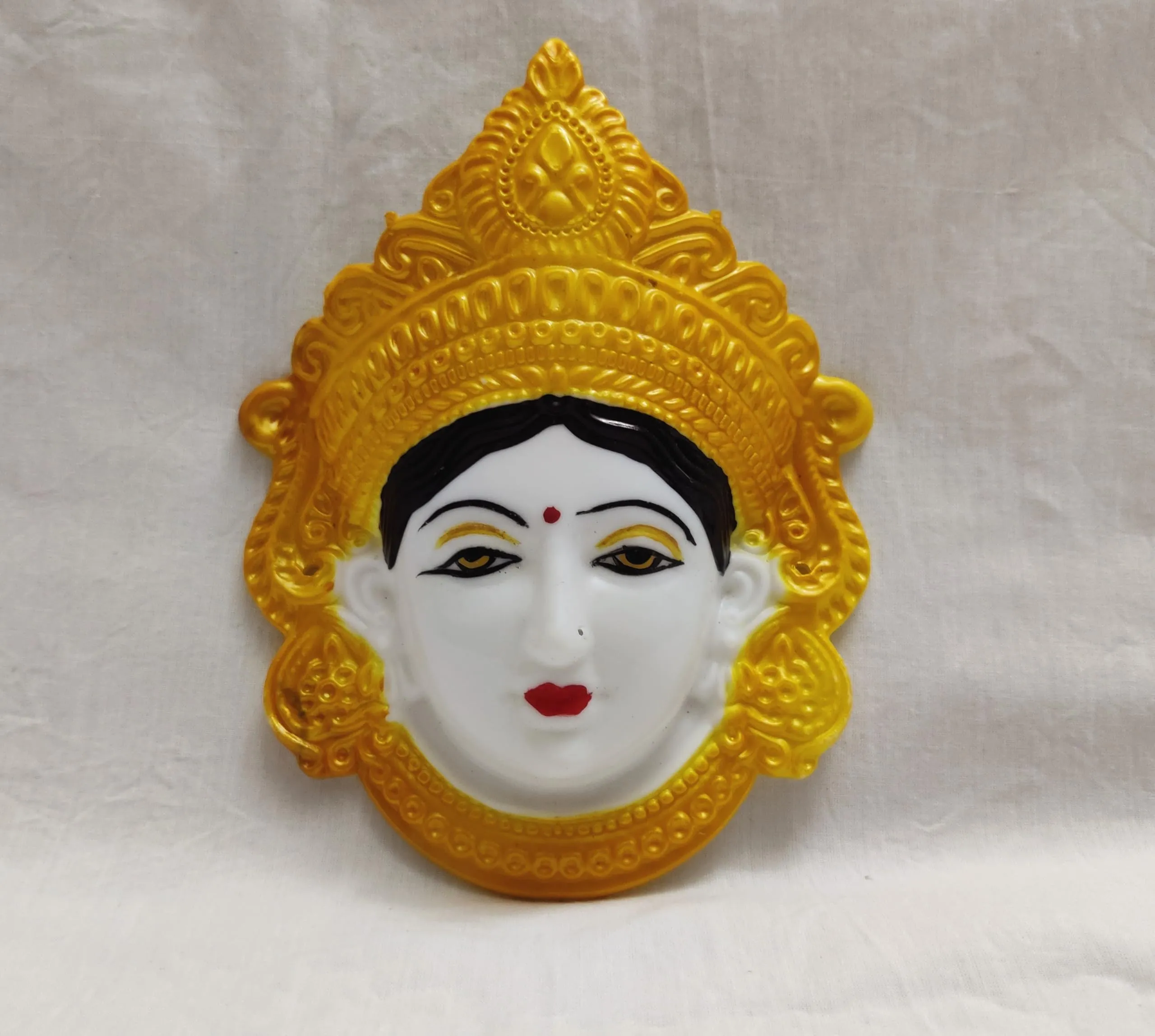 PUJA CELEBRATIONS Durga Devi Face, Mukhota, Polyfibre Goddess MATA Mahalakshmi, Laxmi Face, Margashirsha MATA Mix Color (Small, 6 x 5 inches)