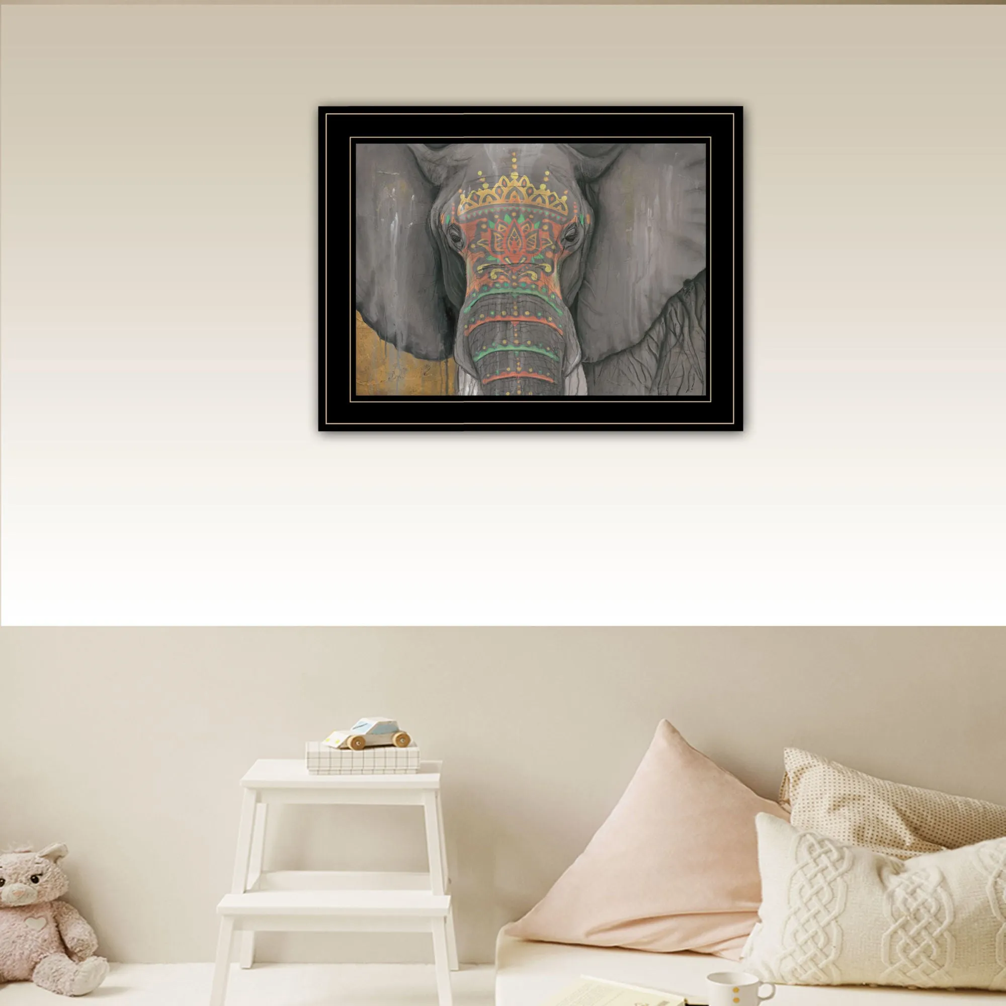 "Tattooed Elephant" by Britt Hallowell, Ready to Hang Framed Print, Black Frame