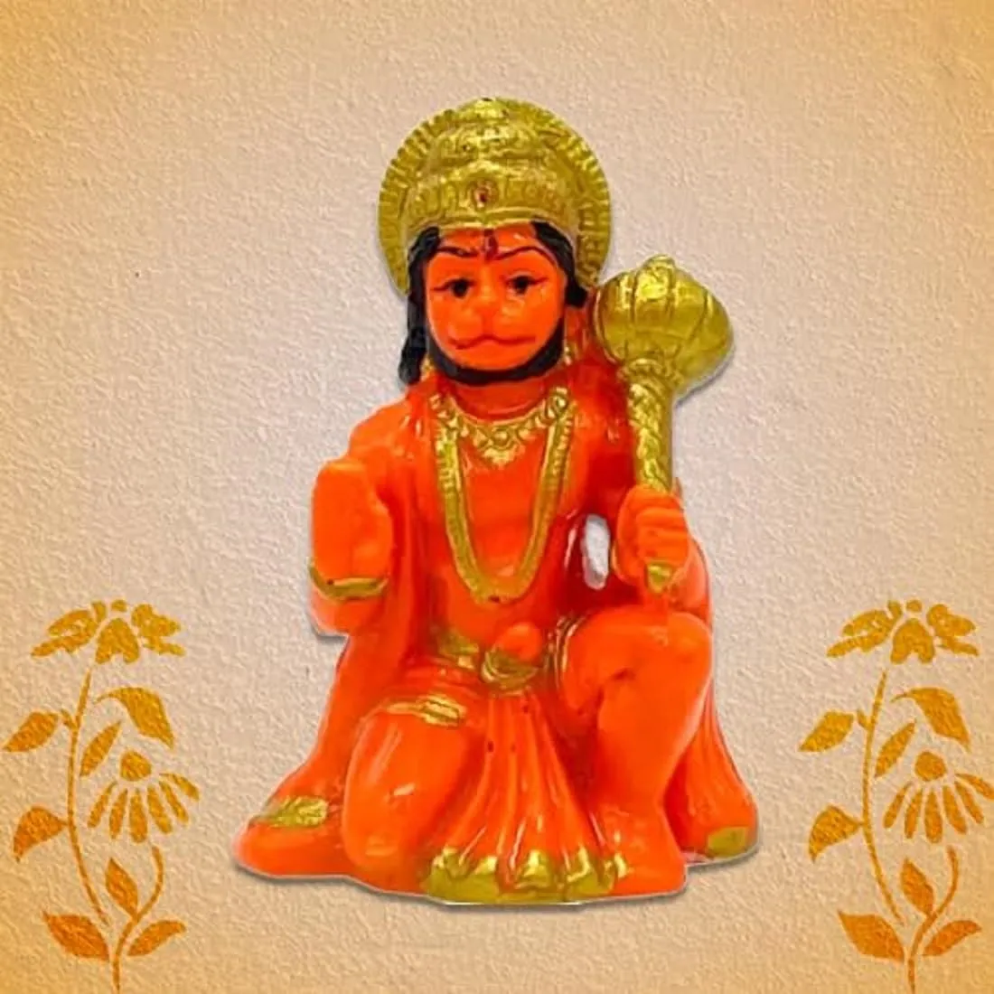 Rudram Polyresin Orange Lord Bajrangbali Hanuman Bala ji Murti Orange Hanuman Ji for Car Home Decor Showpiece (Pack of -1)