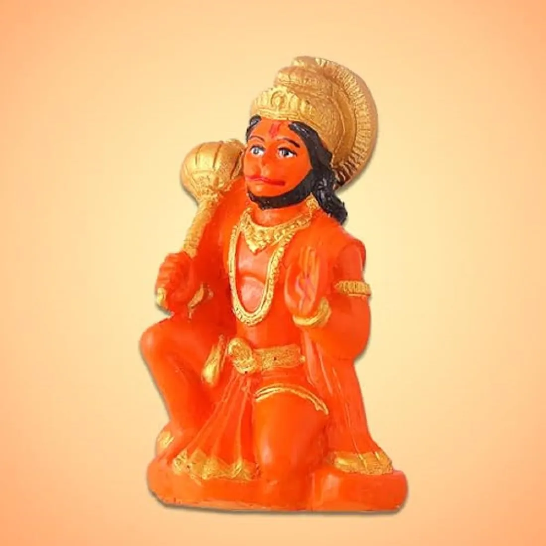 Rudram Polyresin Orange Lord Bajrangbali Hanuman Bala ji Murti Orange Hanuman Ji for Car Home Decor Showpiece (Pack of -1)