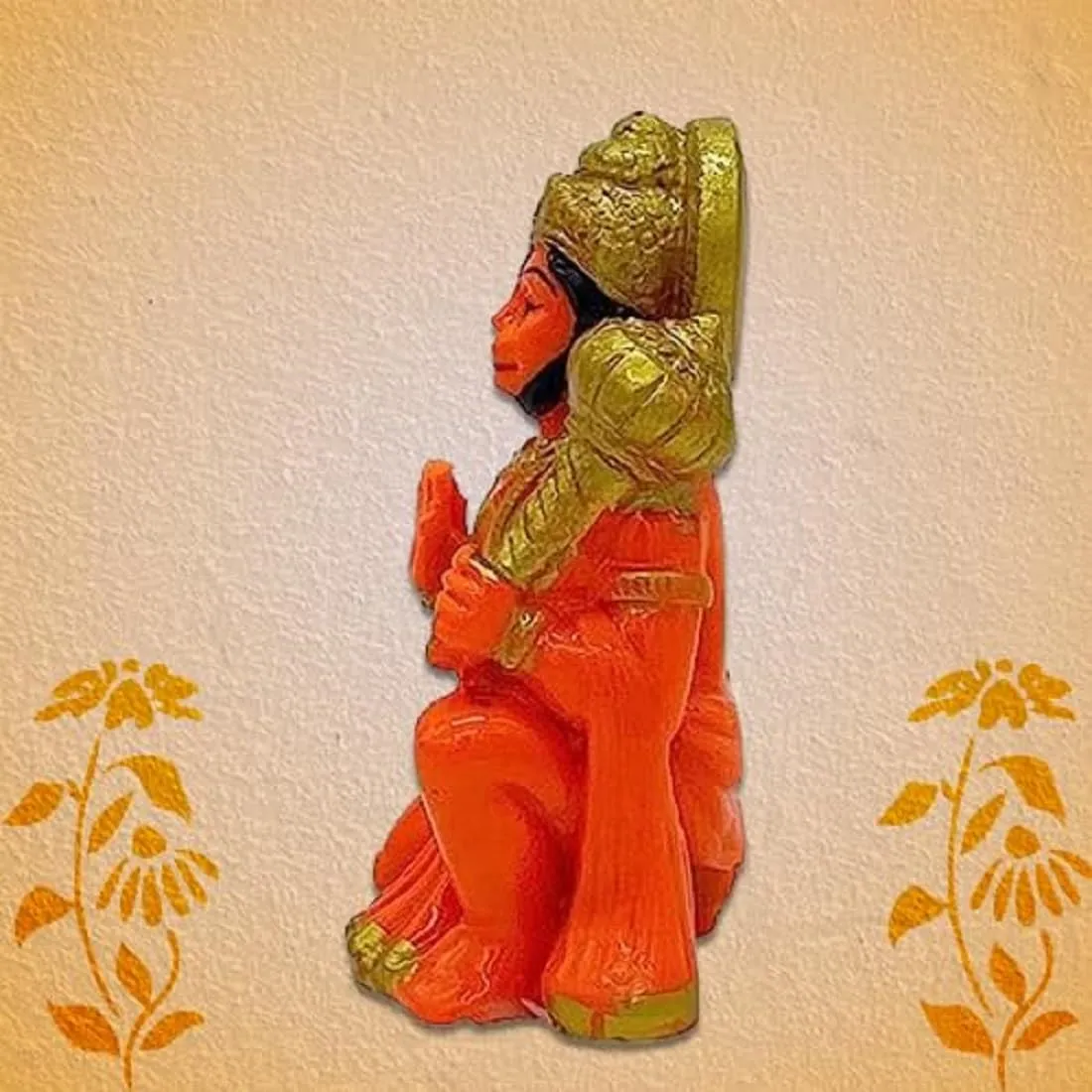 Rudram Polyresin Orange Lord Bajrangbali Hanuman Bala ji Murti Orange Hanuman Ji for Car Home Decor Showpiece (Pack of -1)
