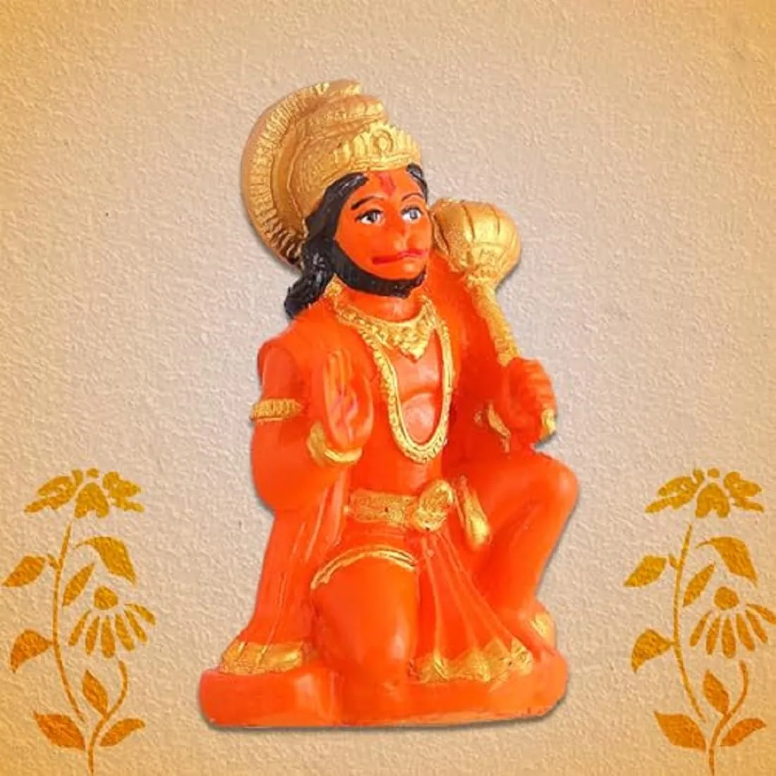 Rudram Polyresin Orange Lord Bajrangbali Hanuman Bala ji Murti Orange Hanuman Ji for Car Home Decor Showpiece (Pack of -1)