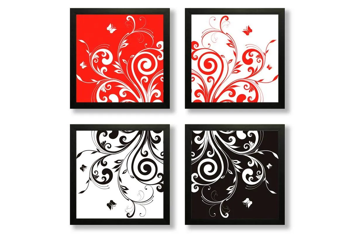 SAF paintings Floral Digital Reprint Painting (19 x 19 Inch) Set of 4 SANFSD03N
