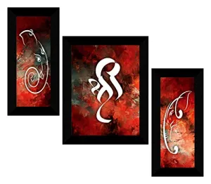 SAF paintings Set of 3 Ganesha UV Textured Home Decorative Gift item Framed Painting 13.5 Inch X 22.5 Inch SANFS30419