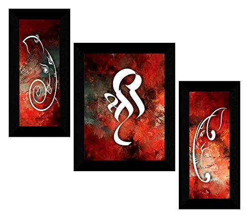 SAF paintings Set of 3 Ganesha UV Textured Home Decorative Gift item Framed Painting 13.5 Inch X 22.5 Inch SANFS30419