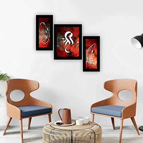 SAF paintings Set of 3 Ganesha UV Textured Home Decorative Gift item Framed Painting 13.5 Inch X 22.5 Inch SANFS30419