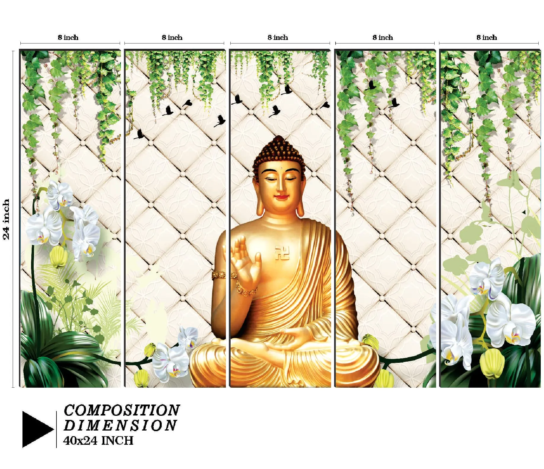 SAF paintings Set of 5 Buddha religious modern art 6MM MDF large Premium Panel wall painting 24 Inch x 40 Inch SANFLL35060