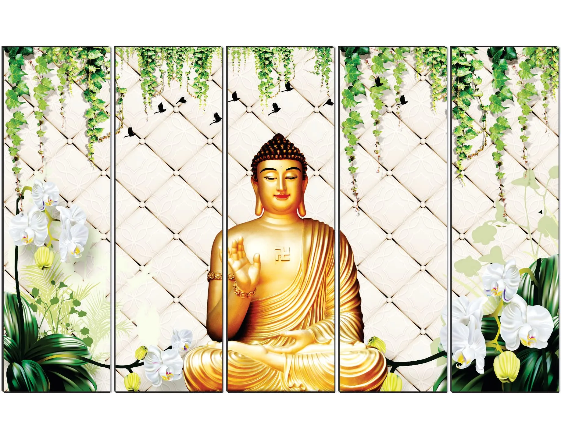 SAF paintings Set of 5 Buddha religious modern art 6MM MDF large Premium Panel wall painting 24 Inch x 40 Inch SANFLL35060