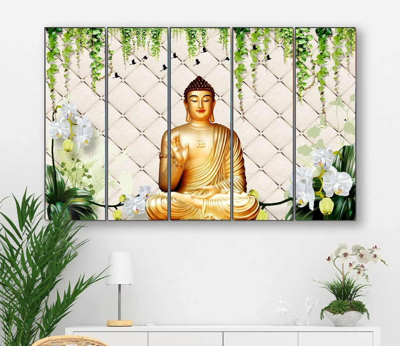 SAF paintings Set of 5 Buddha religious modern art 6MM MDF large Premium Panel wall painting 24 Inch x 40 Inch SANFLL35060