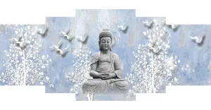 SAF paintings Set of 5 Buddha UV Textured Home Decorative Gift Item large Panel Painting 42 Inch X 18 Inch SANFPNL31109