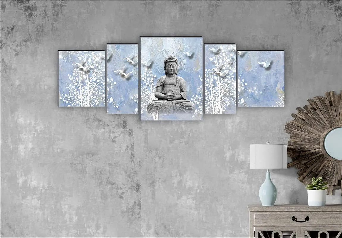 SAF paintings Set of 5 Buddha UV Textured Home Decorative Gift Item large Panel Painting 42 Inch X 18 Inch SANFPNL31109