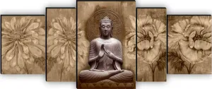 SAF paintings Set of 5 Buddha UV Textured Home Decorative Gift Item MDF Panel Painting 18 Inch X 42 Inch SANFPNL31179