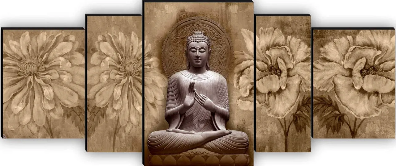 SAF paintings Set of 5 Buddha UV Textured Home Decorative Gift Item MDF Panel Painting 18 Inch X 42 Inch SANFPNL31179