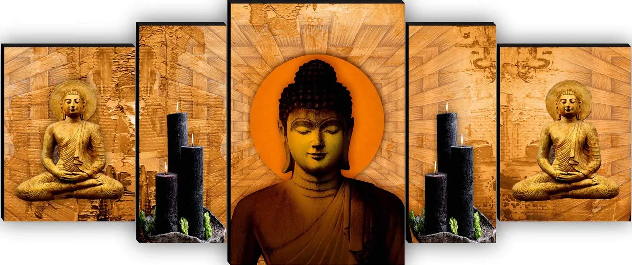 SAF paintings Set of 5 Buddha UV Textured Home Decorative Gift Item MDF Panel Painting 18 Inch X 42 Inch SANFPNL31208