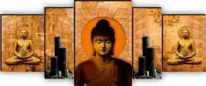 SAF paintings Set of 5 Buddha UV Textured Home Decorative Gift Item MDF Panel Painting 18 Inch X 42 Inch SANFPNL31208