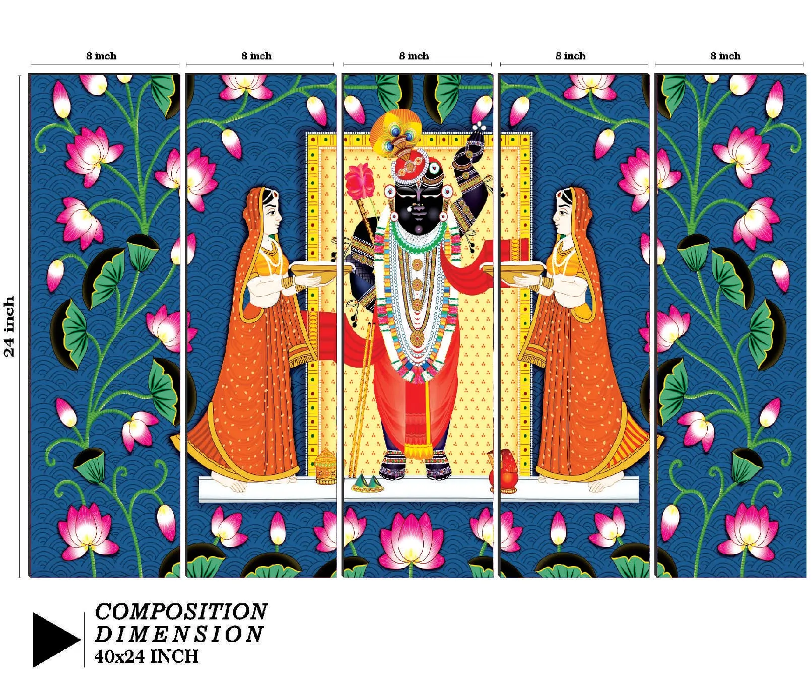 SAF paintings Set of 5 Shrinath ji religious modern art 6MM MDF large Premium Panel wall painting 24 Inch x 40 Inch SANFLL35067