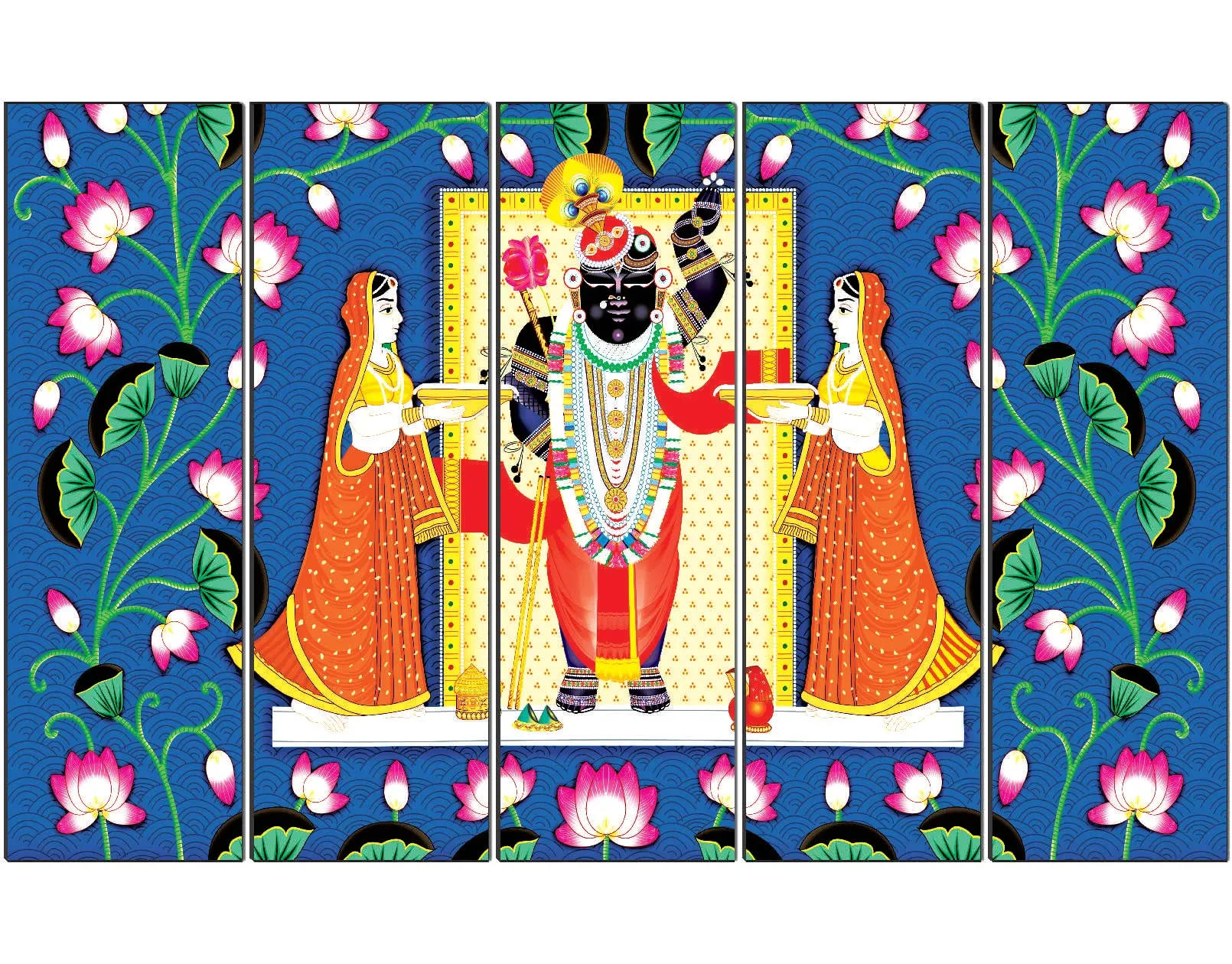 SAF paintings Set of 5 Shrinath ji religious modern art 6MM MDF large Premium Panel wall painting 24 Inch x 40 Inch SANFLL35067