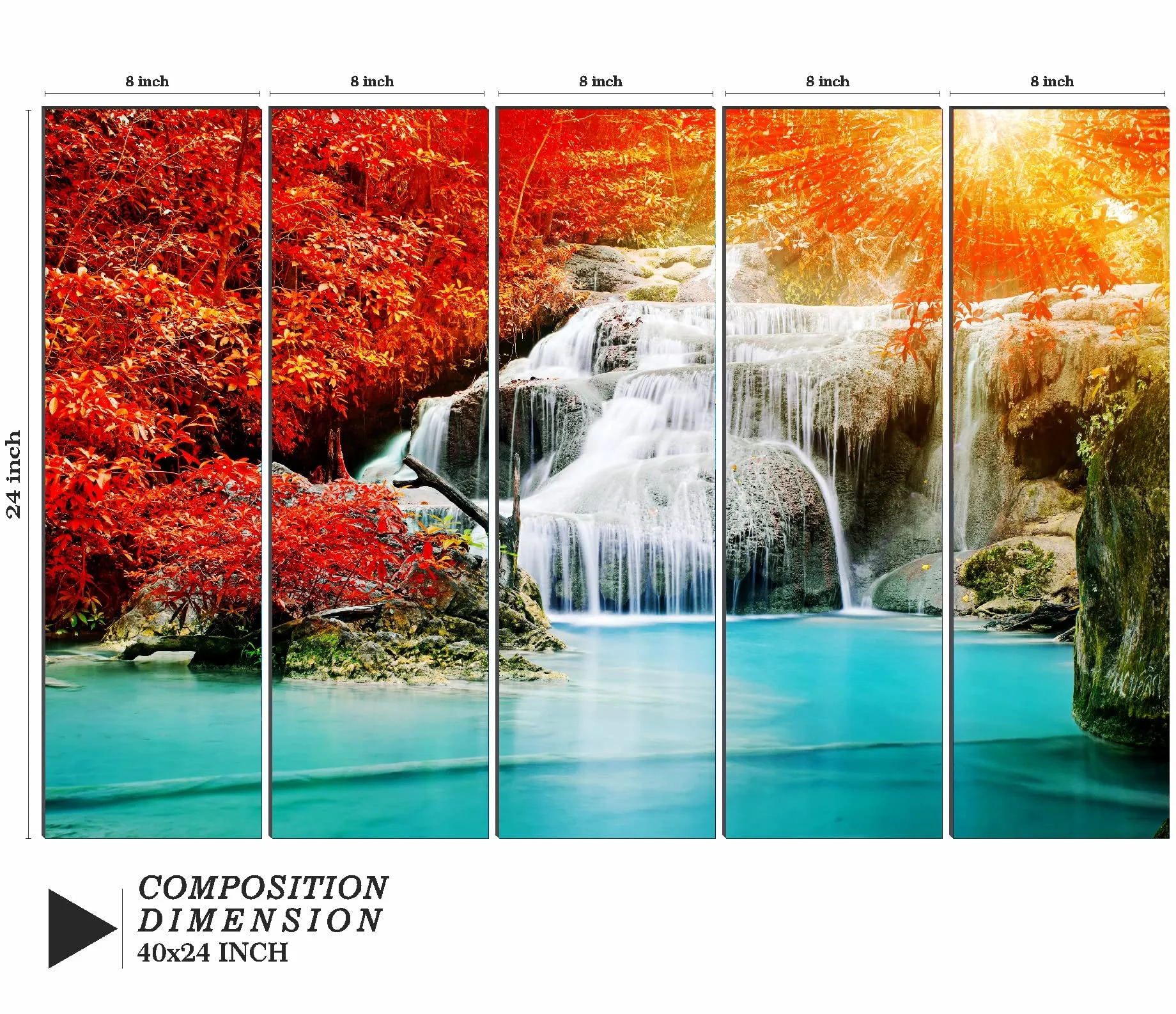 SAF paintings Set of 5 Waterfall nature modern art 6MM MDF large Premium Panel wall painting 24 Inch x 40 Inch SANFLL35094
