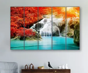 SAF paintings Set of 5 Waterfall nature modern art 6MM MDF large Premium Panel wall painting 24 Inch x 40 Inch SANFLL35094
