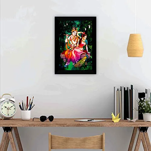 SAF Radha Krishna UV Textured Digital Reprint Home Decorative Gift Item Framed Painting 14 Inch X 20 Inch SANFM30936