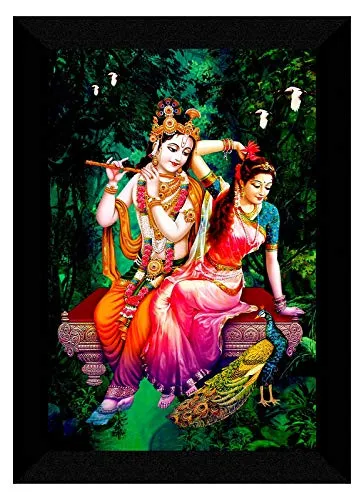 SAF Radha Krishna UV Textured Digital Reprint Home Decorative Gift Item Framed Painting 14 Inch X 20 Inch SANFM30936