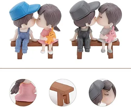 SATYAM KRAFT 1 Set Mini Couples Miniature Romantic Gift For Girlfriend Boyfriend Husband Wife Kissing Love Couple Miniature Alphabet Statue Showpiece-Decoration Items (Poly Resin), Multicolour