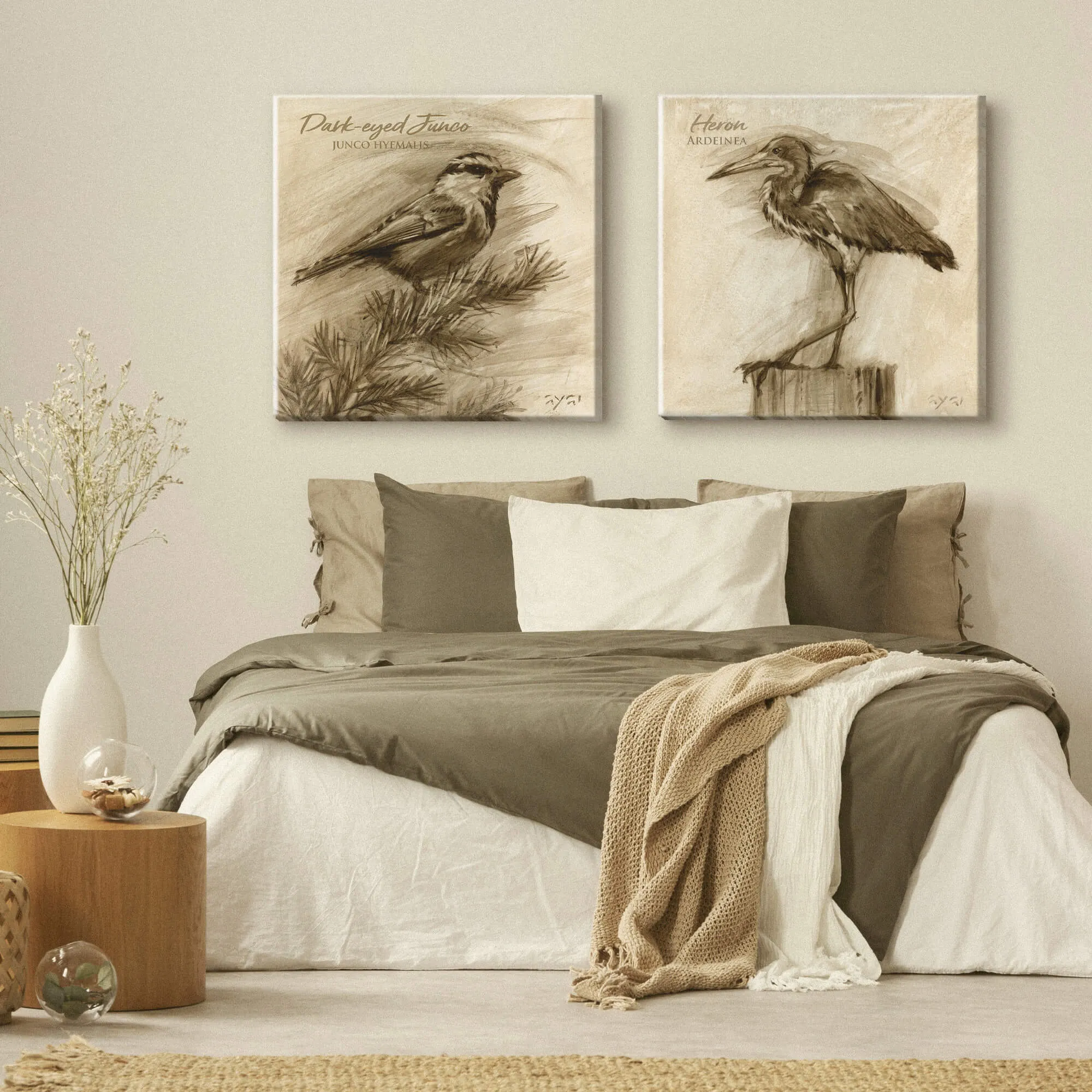 Sepia Heron Canvas Art