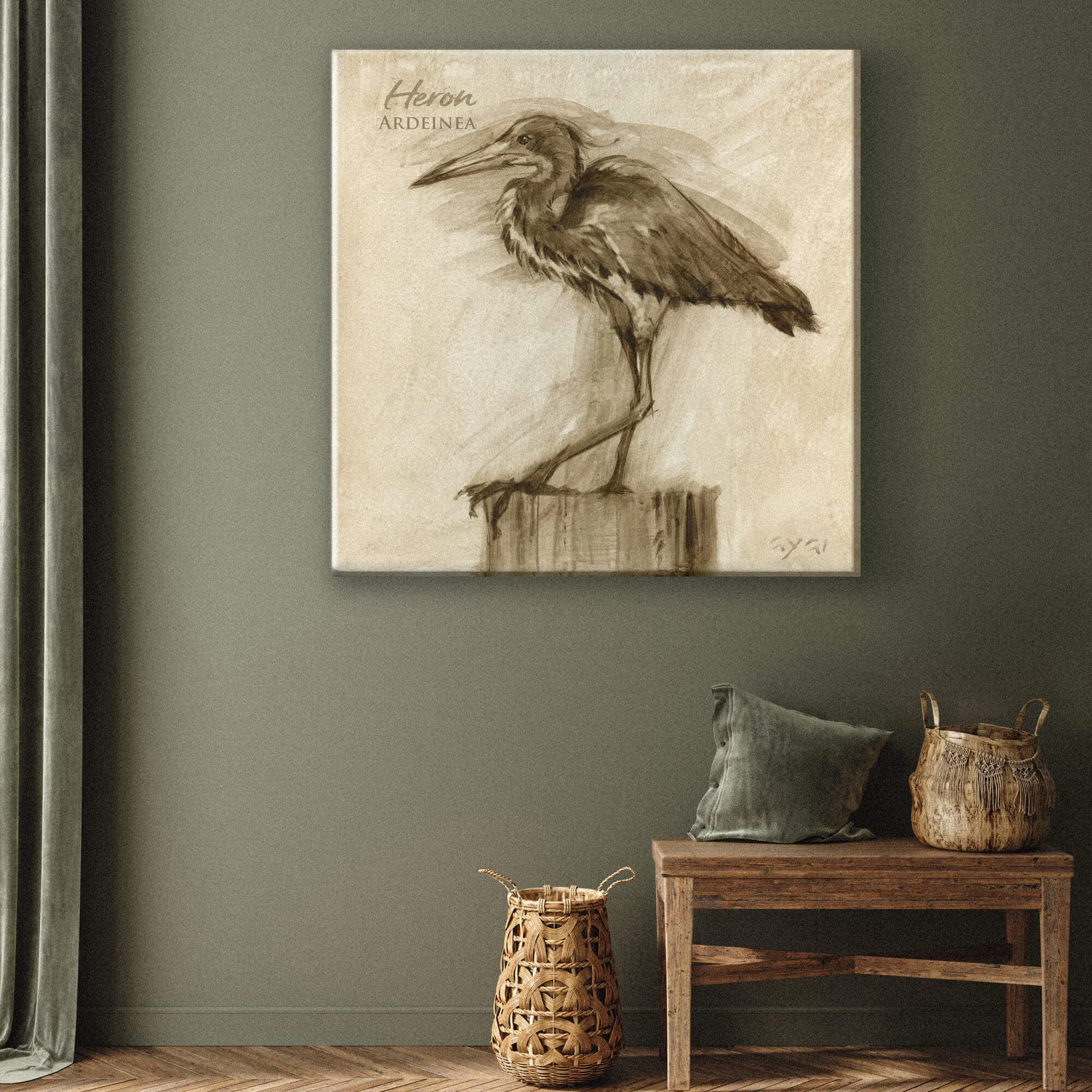 Sepia Heron Canvas Art