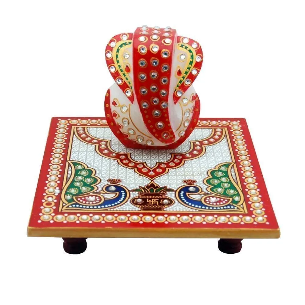 Shanky & Shiney Marble Ganesh Ji With Pooja Chowki (4 x 4 inch, White)