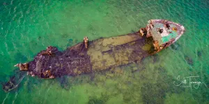 Shipwreck Fine Art Photography Curved Metal Print Baboo Shipwreck Aruba