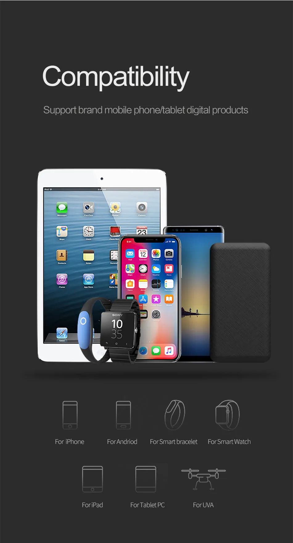 Slim Power Bank 10000mAh with LED Light
