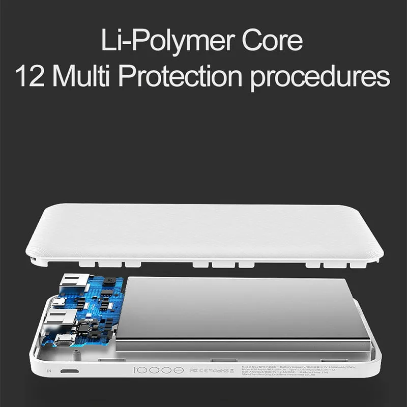 Slim Power Bank 10000mAh with LED Light