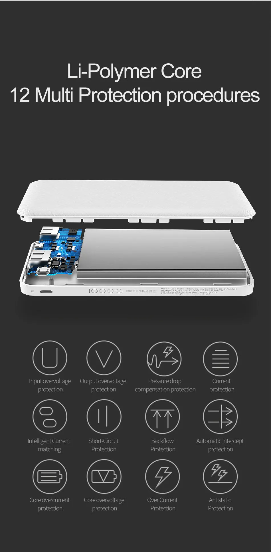 Slim Power Bank 10000mAh with LED Light