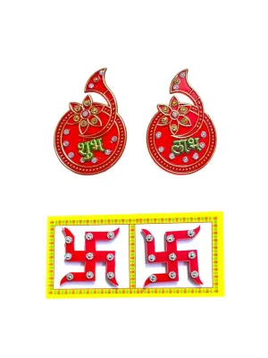 Subh Labh Swastika Acrylic Door Sticker Decoration for Diwali/Ganesh Chathurthi Navratri Chatt Puja