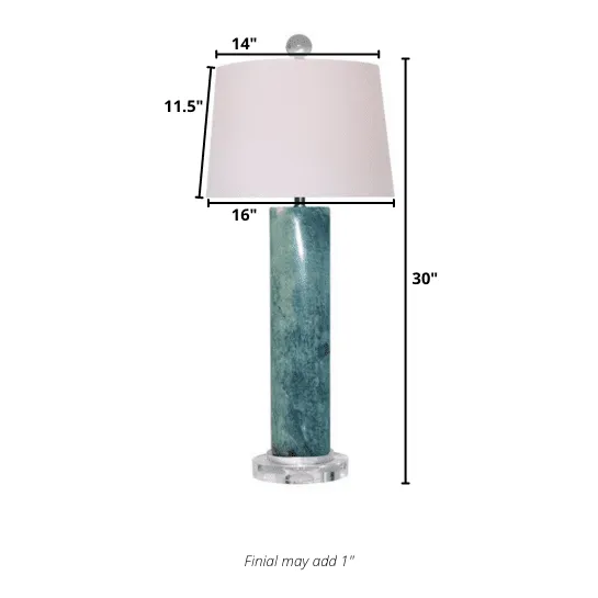 Tall Dark Blue Jade Oval Cylinder Table Lamp with Crystal Accents