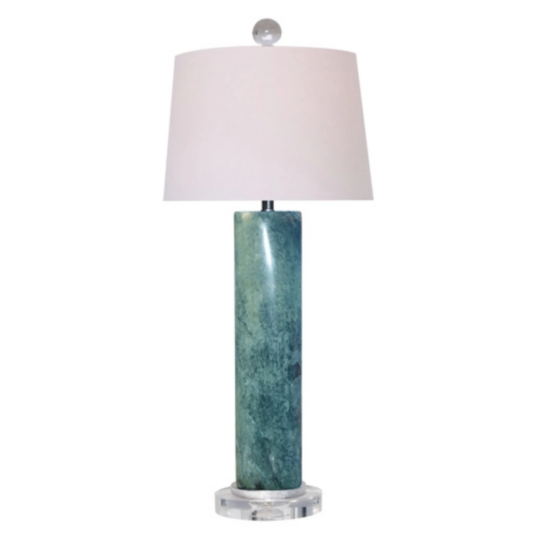 Tall Dark Blue Jade Oval Cylinder Table Lamp with Crystal Accents