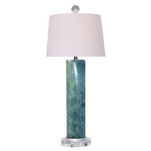 Tall Dark Blue Jade Oval Cylinder Table Lamp with Crystal Accents