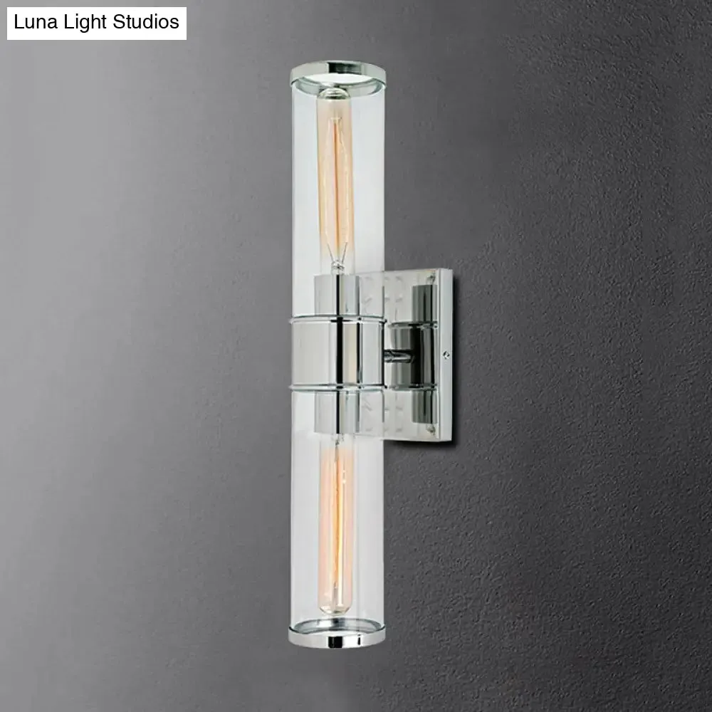 Traditional Clear Glass Tube Wall Lamp with 2 Bulbs - Brass/Chrome Sconce for Bedside