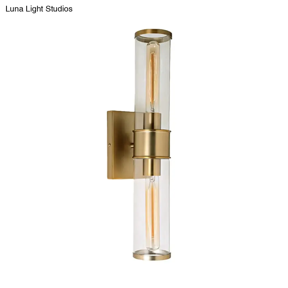 Traditional Clear Glass Tube Wall Lamp with 2 Bulbs - Brass/Chrome Sconce for Bedside
