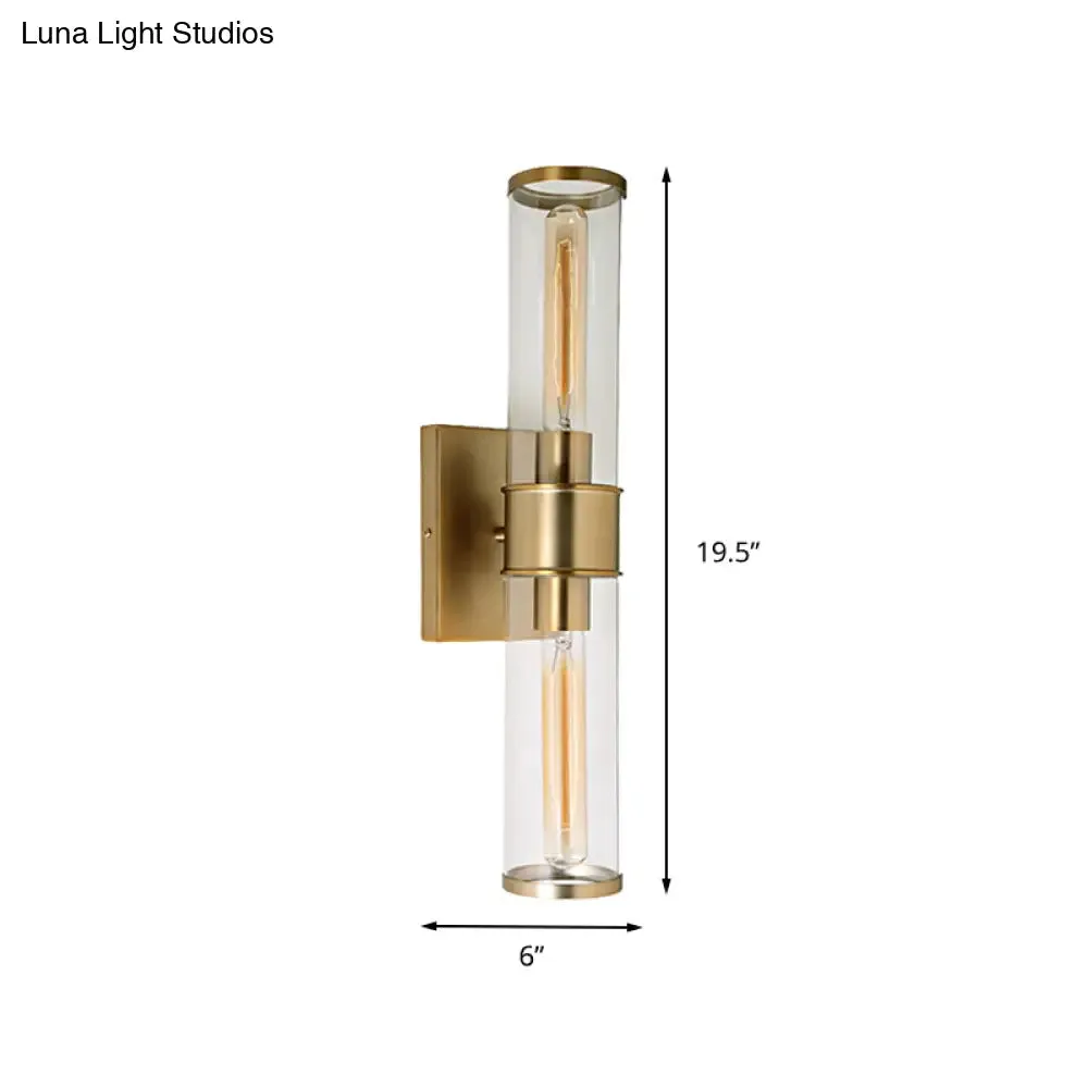 Traditional Clear Glass Tube Wall Lamp with 2 Bulbs - Brass/Chrome Sconce for Bedside