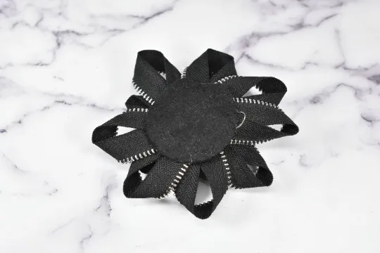 Twill Tape Zipper Flower Applique | Black Flower Patch Applique | Zipper Satin Ribbon Glue on Flower Applique | DIY Fashion I Sew-on Applique