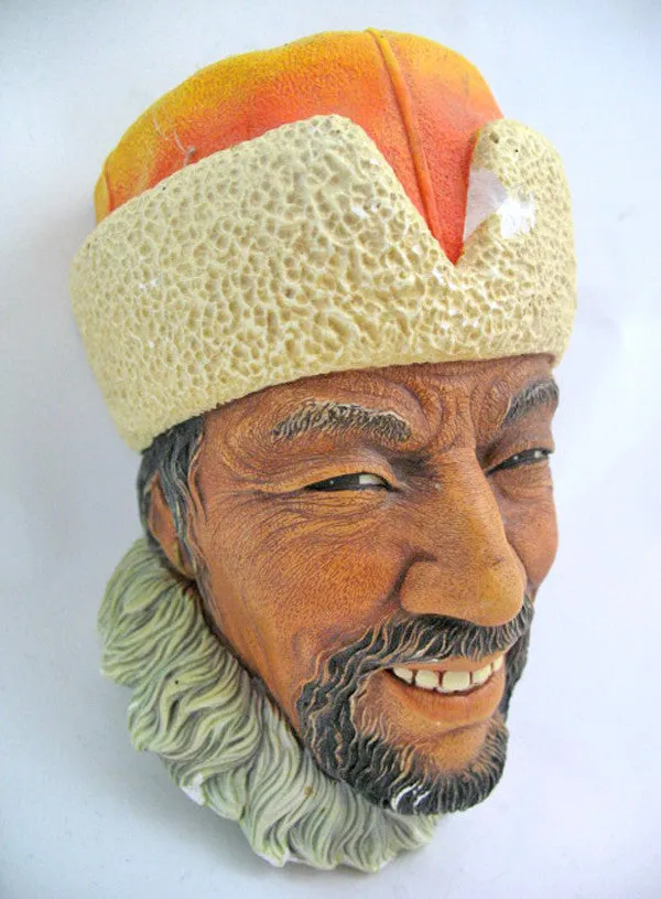VINTAGE BOSSONS CHALKWARE WALL HANGING HEAD 1966 HIMALAYAN MAN ENGLAND