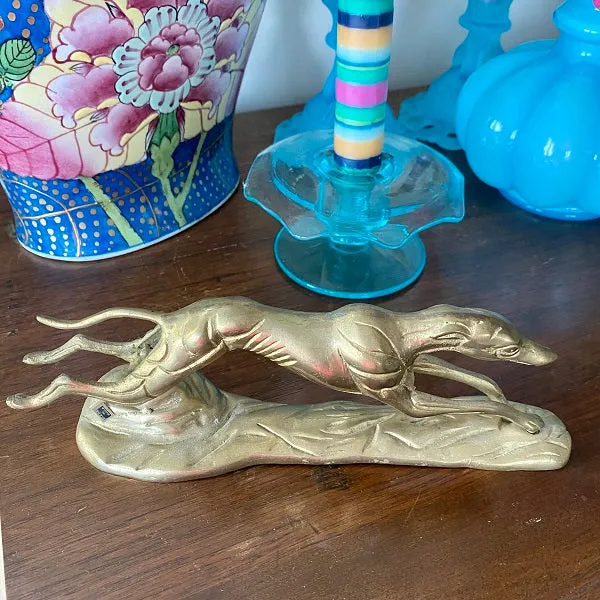 Vintage Brass Greyhound Dog Figurine - Solid Brass, India