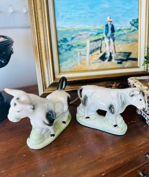 Vintage Bull Figurines - Lusterware, Porcelain, made in Brazil - Pair