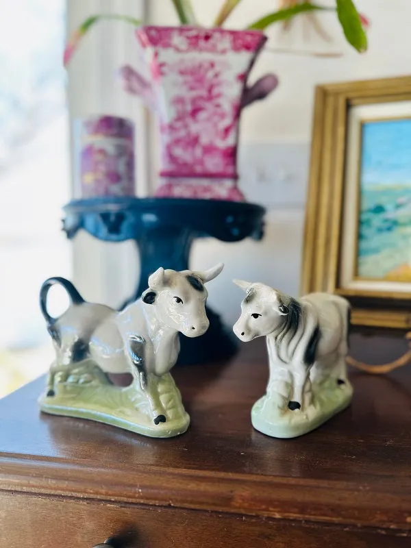 Vintage Bull Figurines - Lusterware, Porcelain, made in Brazil - Pair