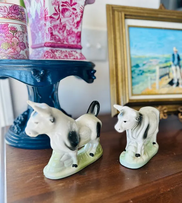 Vintage Bull Figurines - Lusterware, Porcelain, made in Brazil - Pair