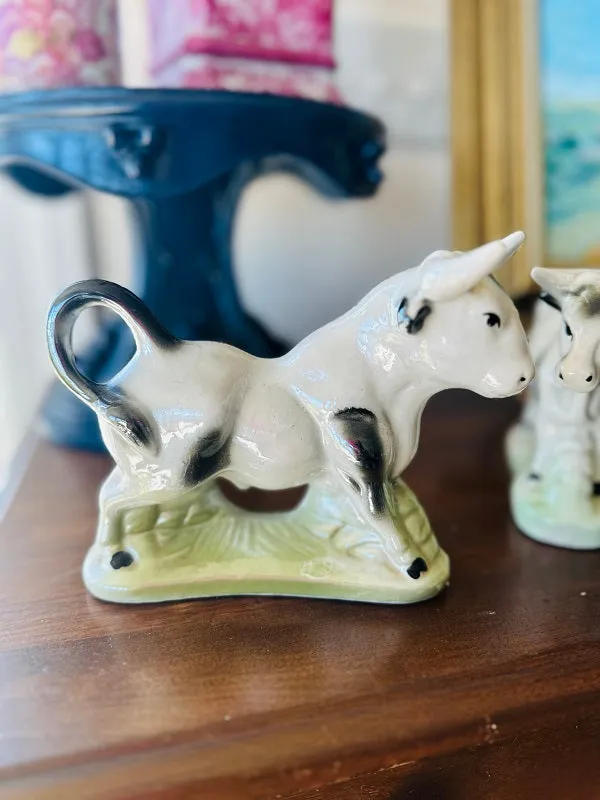 Vintage Bull Figurines - Lusterware, Porcelain, made in Brazil - Pair