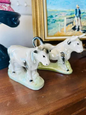 Vintage Bull Figurines - Lusterware, Porcelain, made in Brazil - Pair