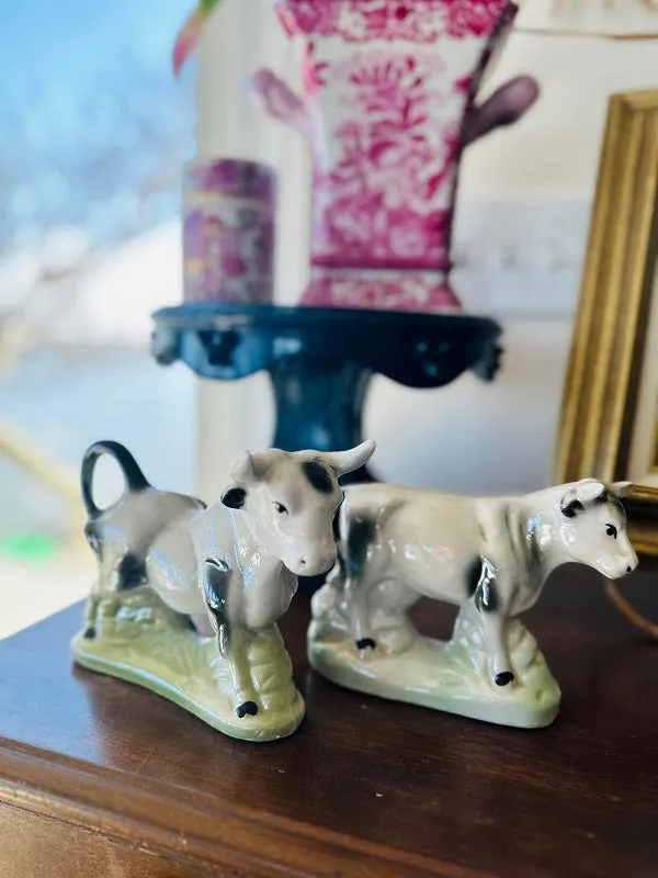 Vintage Bull Figurines - Lusterware, Porcelain, made in Brazil - Pair